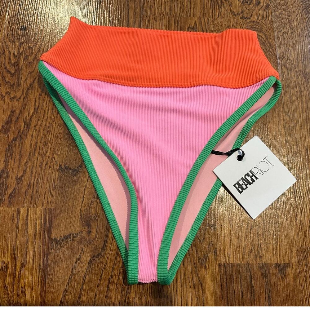 Beach Riot Emmy High Waisted Bikini Bottom Colorblock Women’s XS NWT